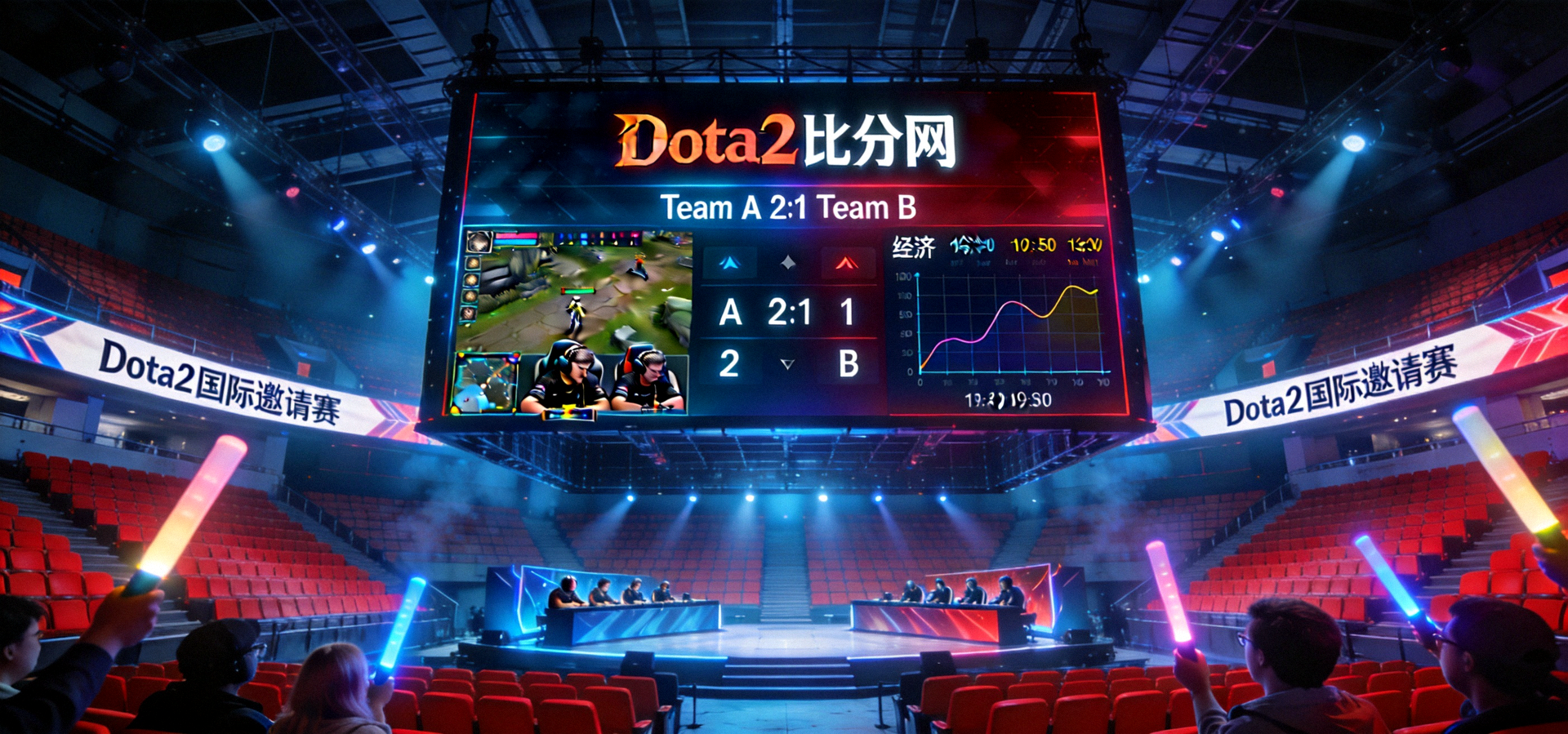 Dota2比分网电竞场馆大屏实时赛事直播全景画面